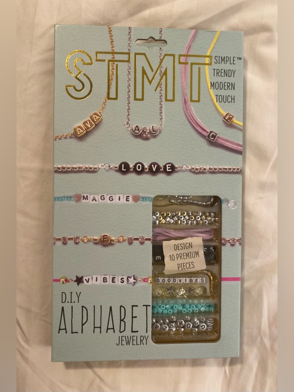 STMT DIY Alphabet Jewelry Kit - Pastel Pink & Aqua Beads